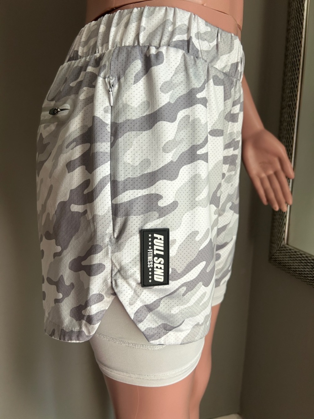 Full Send Fitness Men’s Athletic Shorts in Gray Camo